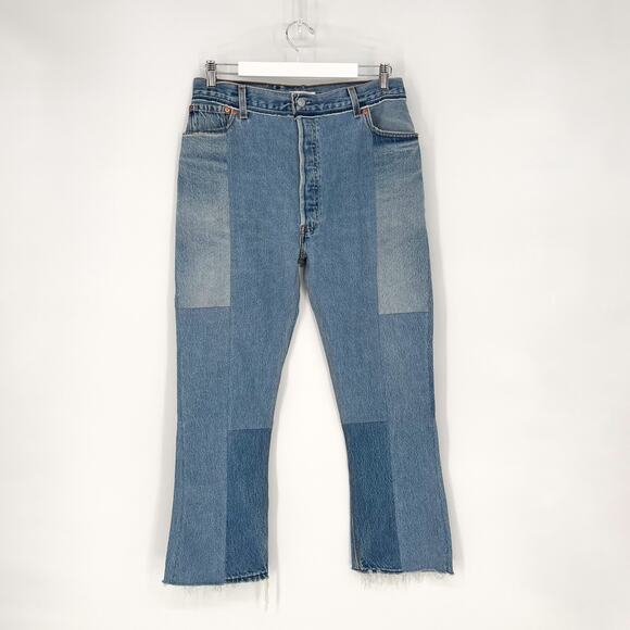 RE/DONE NWT Levi’s Patchwork Straight Crop Jeans Women’s Size 31 Reconstructed - Picture 1 of 5